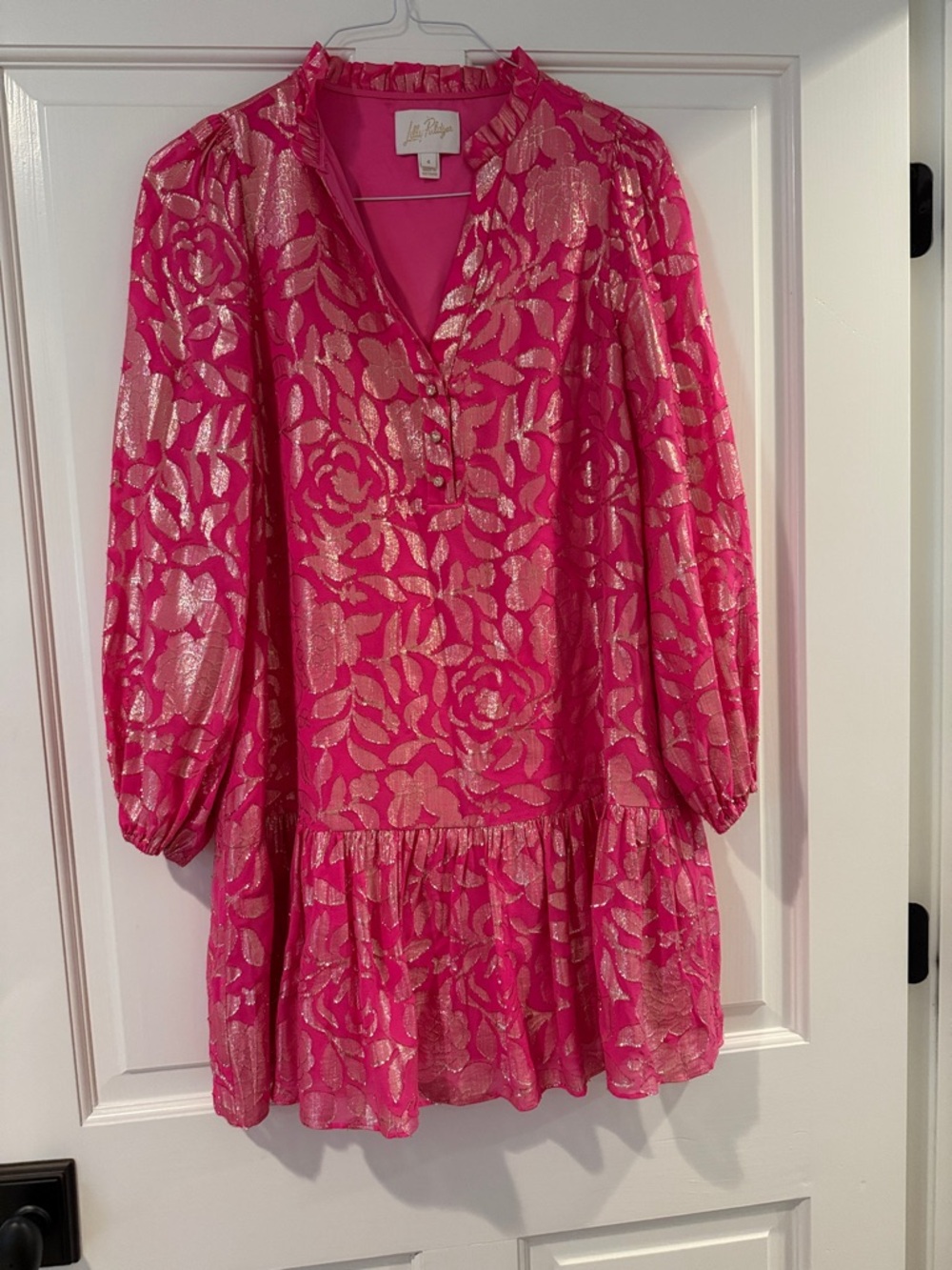 Lilly Pulitzer Hot Pink Metallic Floral Shift Dress